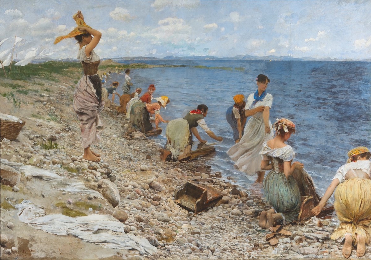 Laundresses on Lake Garda by Ettore Tito