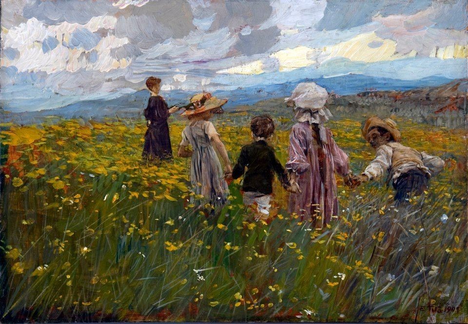 Meadow in Bloom (Children on the Asiago Plateau) by Ettore Tito