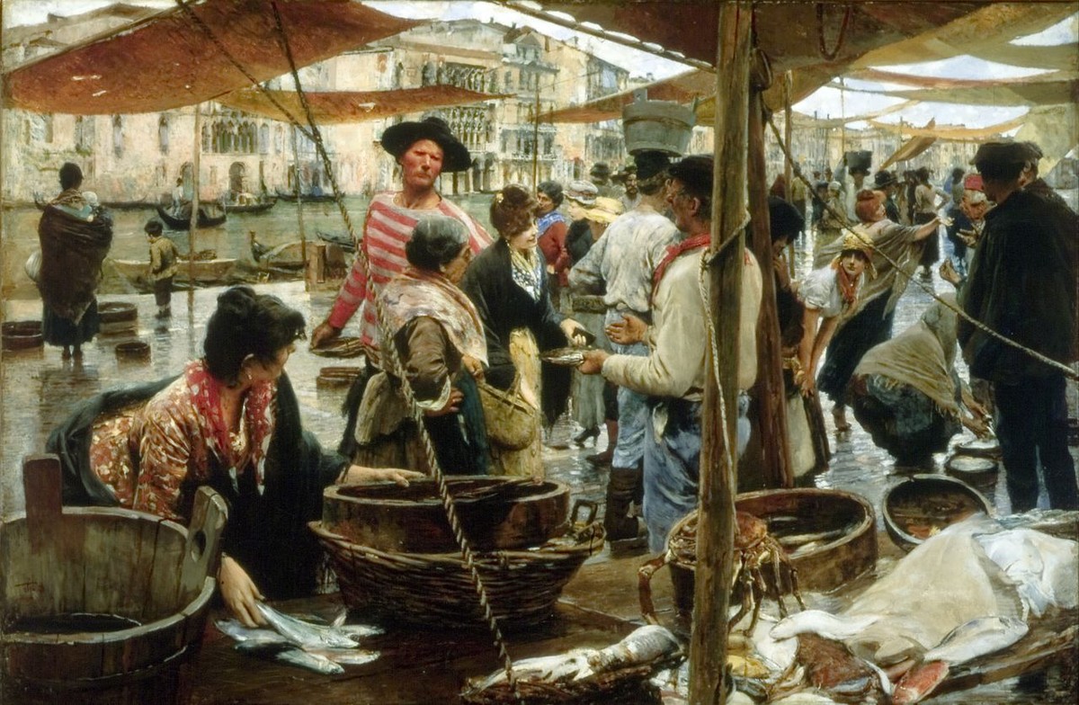The old fish market in Venice by Ettore Tito