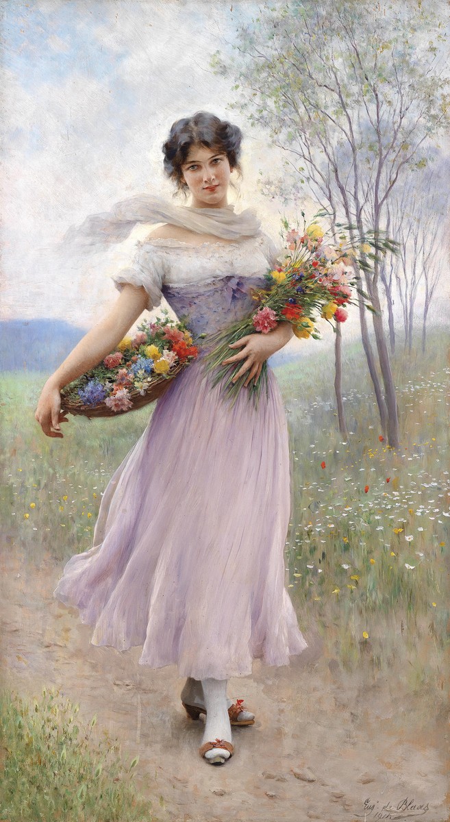 Girl in a Lilac-Coloured Dress with Bouquet of Flowers by Eugene de Blaas
