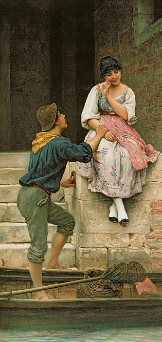 The Fishermans Wooing from the Pears Annual Christmas by Eugene de Blaas