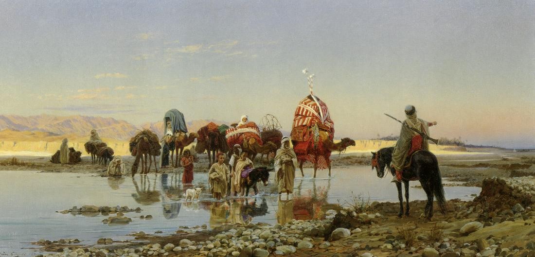 Arab Caravan Crossing a Ford by Eugène Girardet