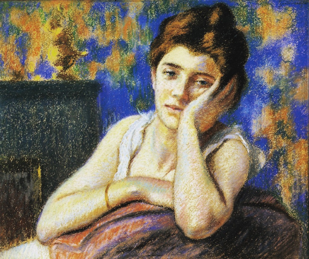 Woman leaning on a chair by Federico Zandomeneghi