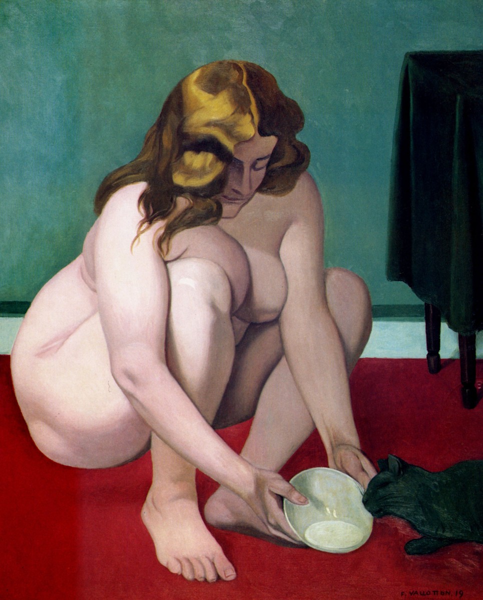 Squatting Woman Offering Milk to a Cat by Felix Vallotton