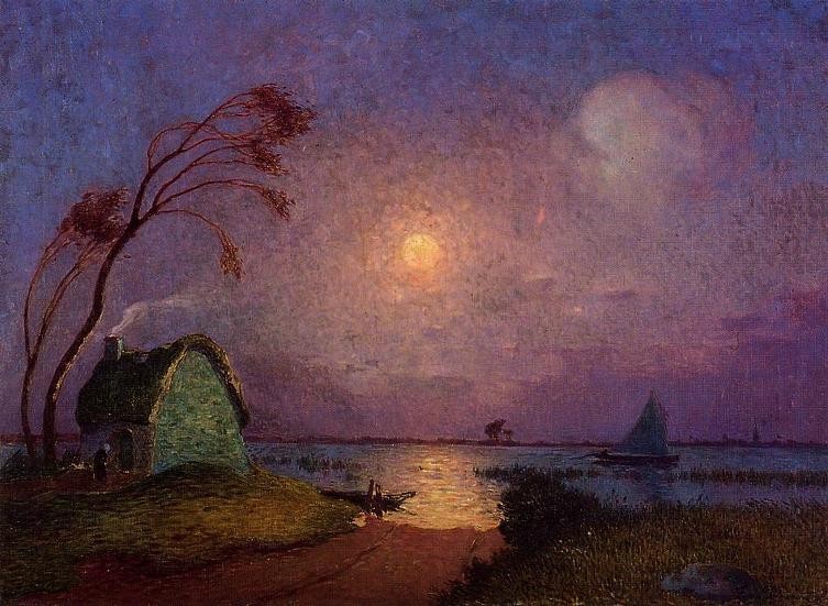 Cottage in the Moonlight in Briere by Ferdinand du Puigaudeau