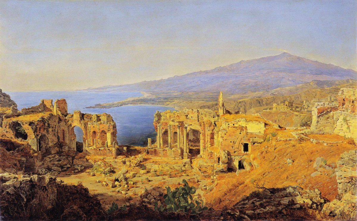 The ruin of the Greek theater in Taormina, Sicily by Ferdinand Georg Waldmüller