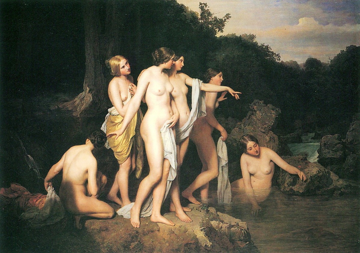 Women bathing at the brook by Ferdinand Georg Waldmüller