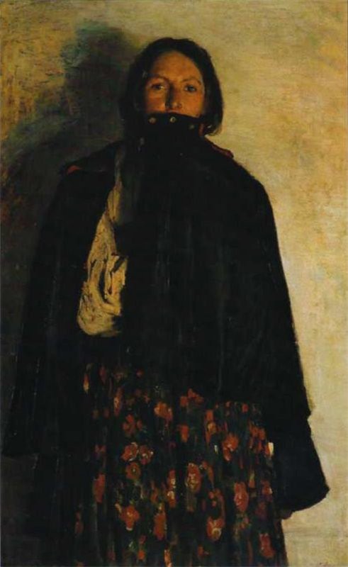 A peasant covering up her mouth by coat by Filipp Malyavin