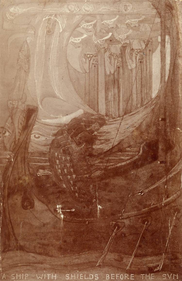 A Ship with Shields Before the Sun by Frances Macdonald