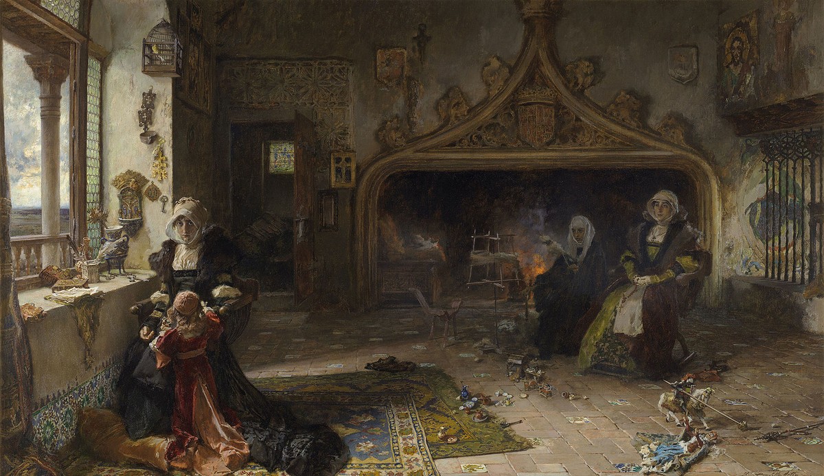 Queen Juana la Loca, imprisoned in Tordesillas with her daughter, the Infanta Catalina by Francisco Pradilla