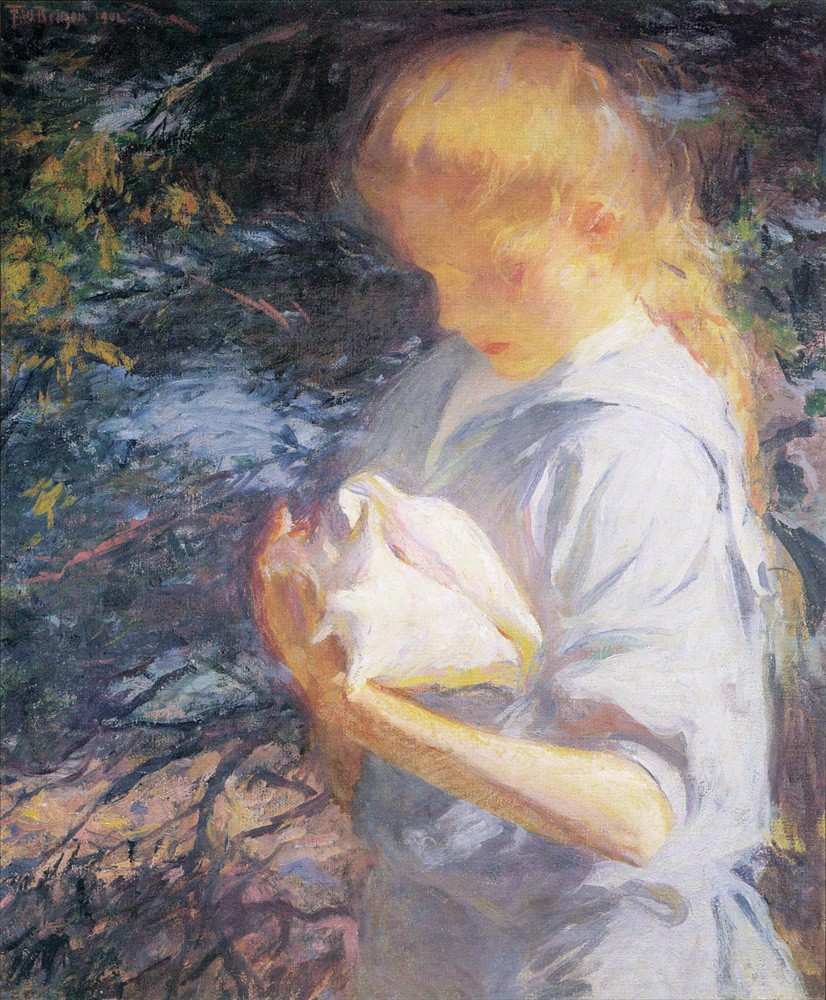 Eleanor Holding a Shell by Frank W. Benson