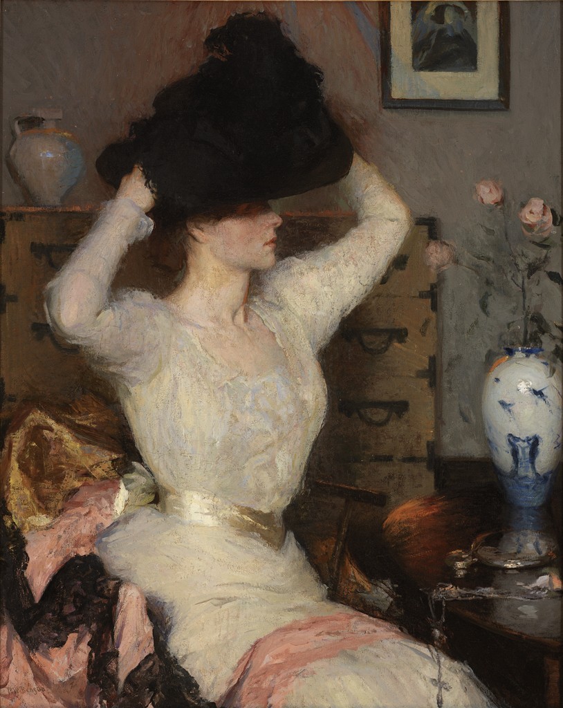 Lady Trying on a Hat (The Black Hat) by Frank W. Benson