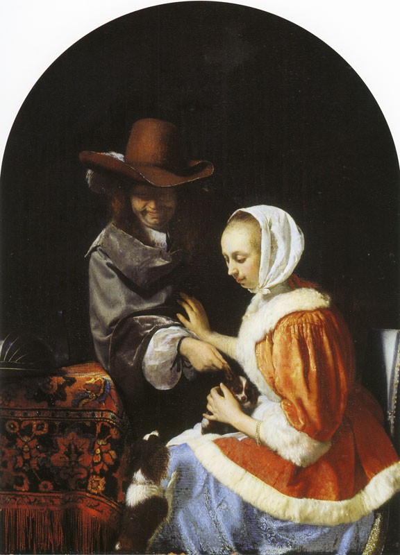 A Man and a Woman with Two Dogs, Known as ‘Teasing the Pet’ by Frans van Mieris the Elder