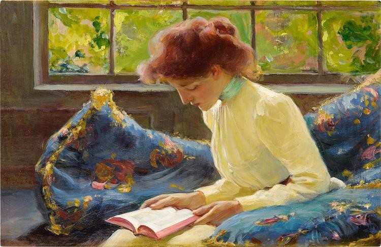 Woman sitting by a window by Frantisek Dvorak
