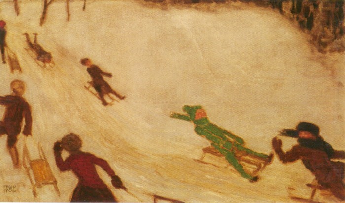 Children Sleidging by Franz Stuck