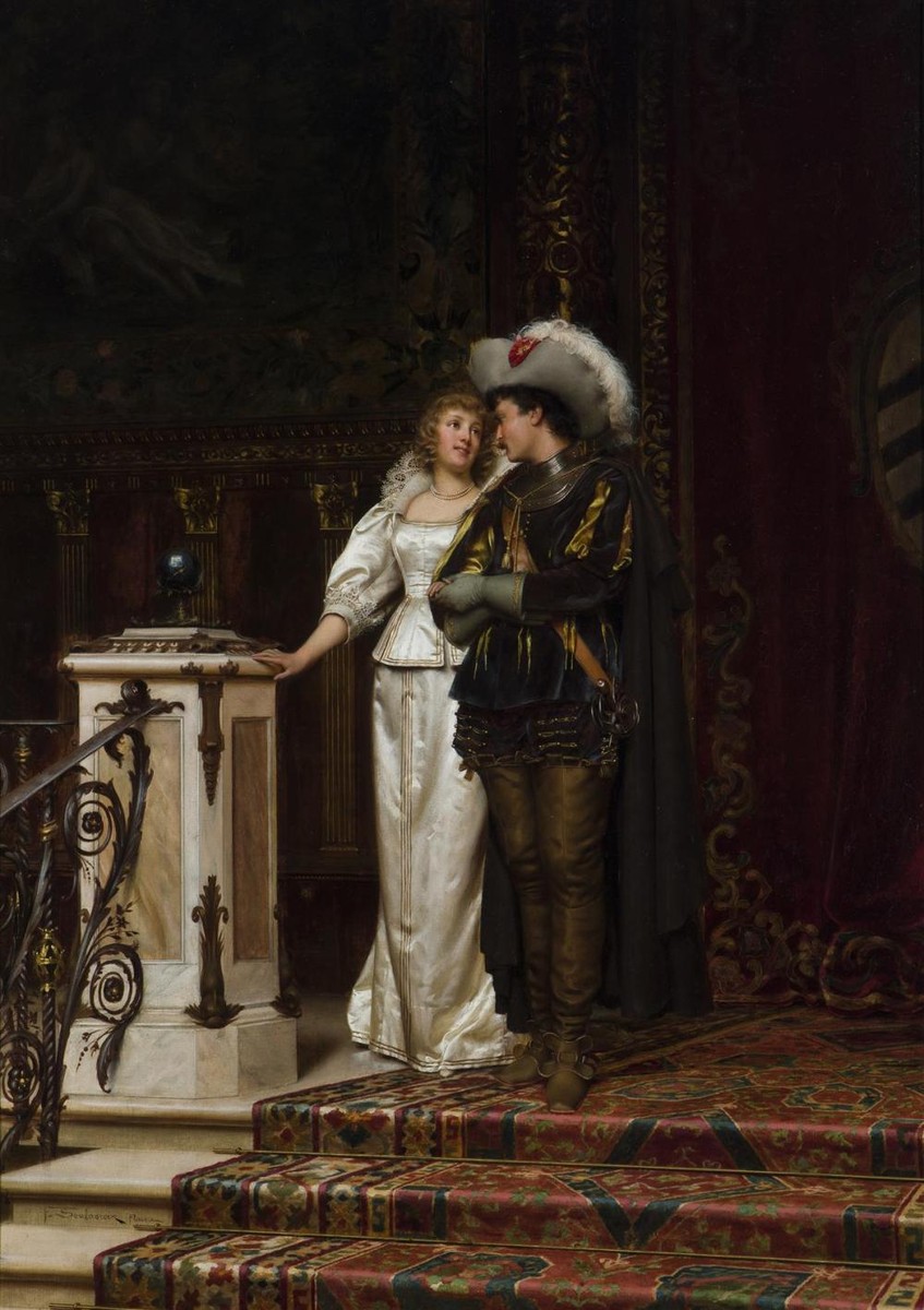 A courtship on the stairs by Frederic Soulacroix