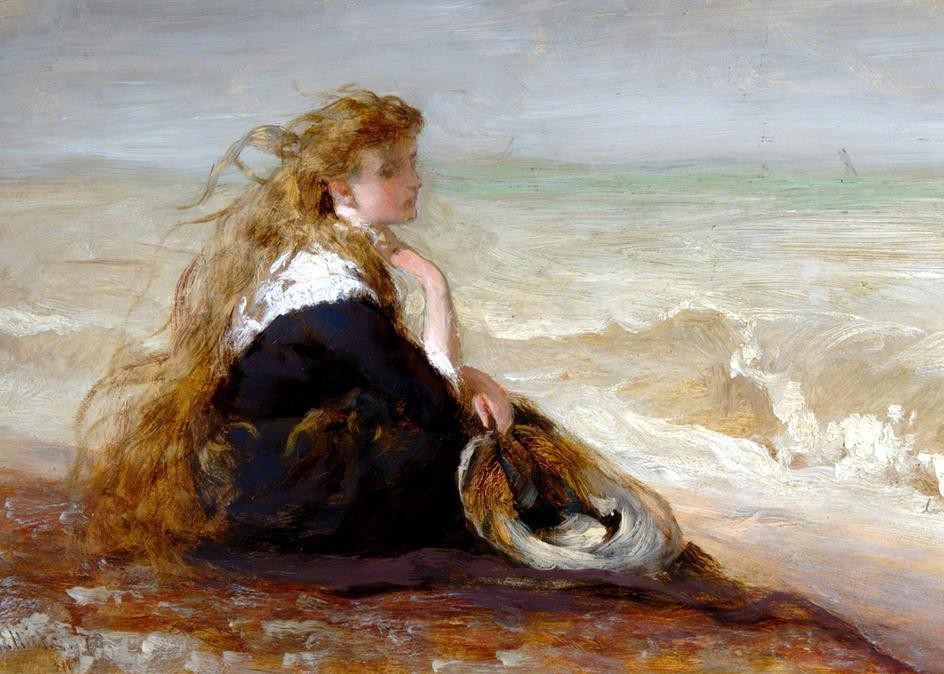 Girl seated by shore by George Elgar Hicks
