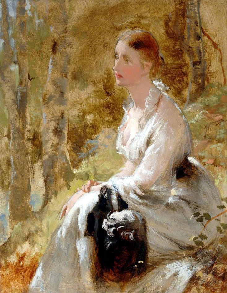 Seated woman in white dress by George Elgar Hicks