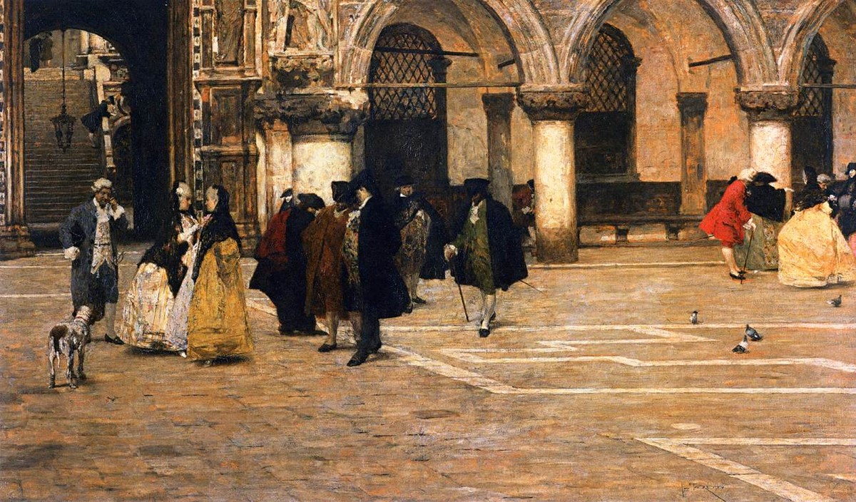 Promenade in the Piazzetta by Giacomo Favretto