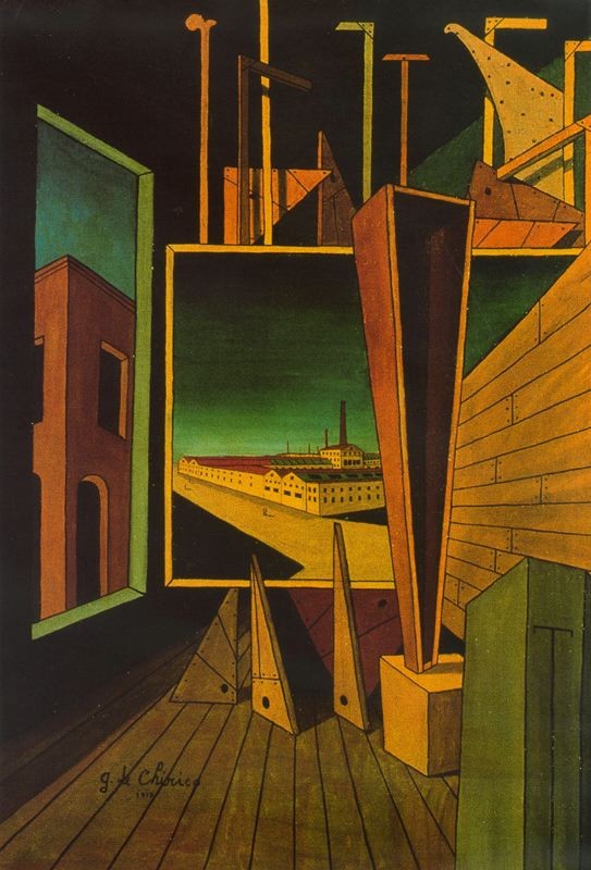 Geometric composition with factory landscape by Giorgio de Chirico