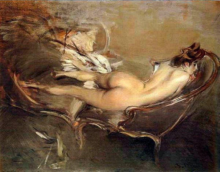 A Reclining Nude on a Day-Bed by Giovanni Boldini