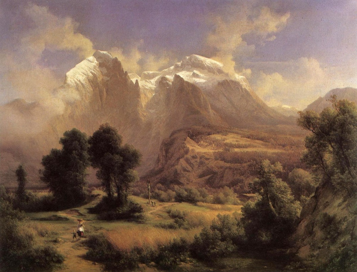 Paesaggio montuoso con donna e bimbo by Giulio Lange