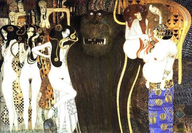 The Beethoven Frieze: The Hostile Powers. Left part, detail by Gustav Klimt