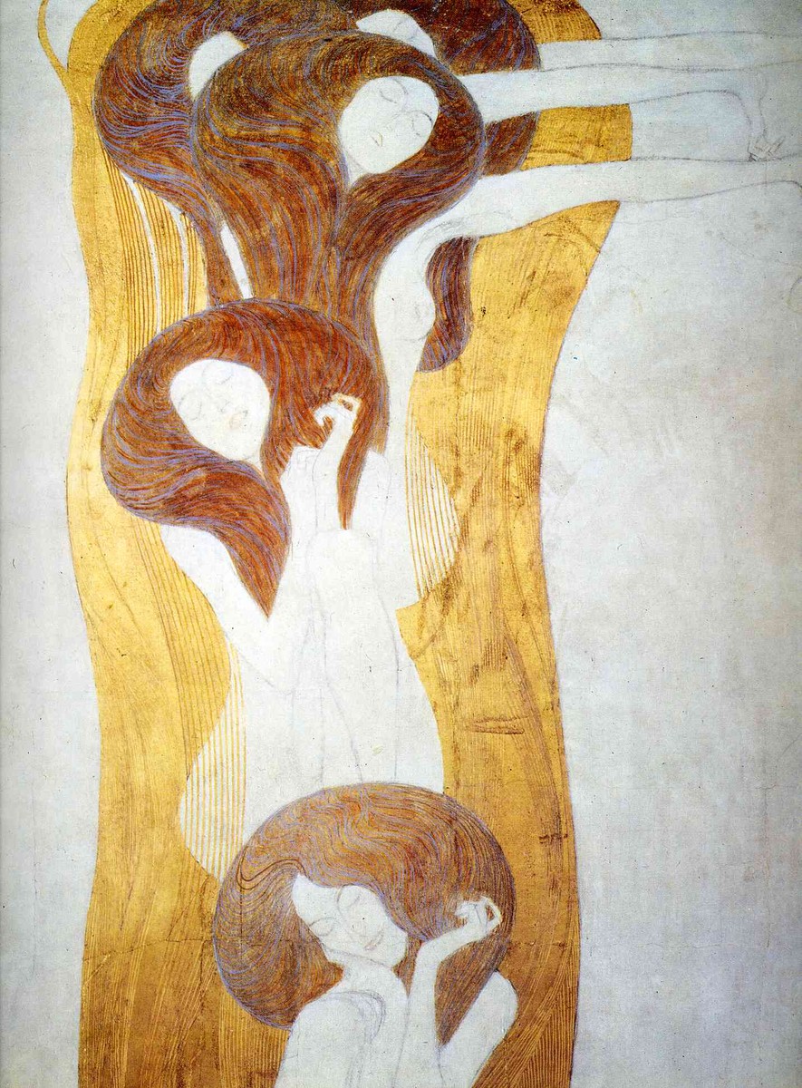 The Beethoven Frieze: The Longing for Happiness Finds Repose in Poetry. Right wall, detail by Gustav Klimt