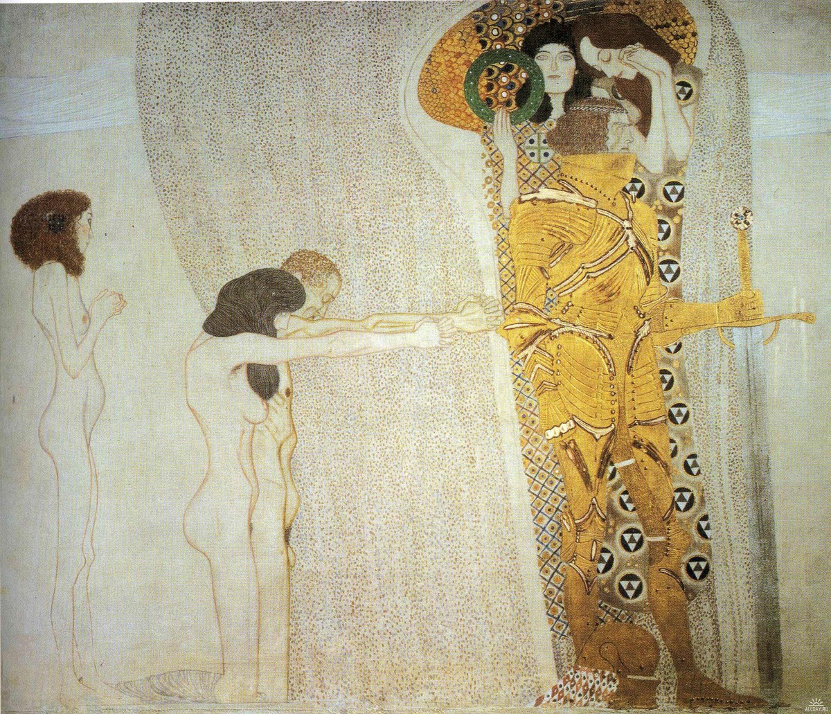 The Beethoven Frieze: The Longing for Happiness. Left wall by Gustav Klimt