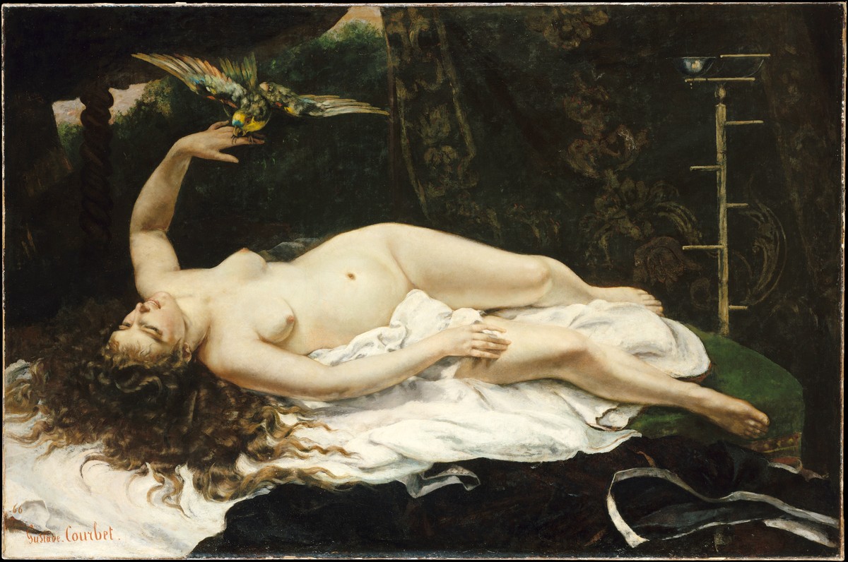 Woman with a Parrot by Gustave Courbet