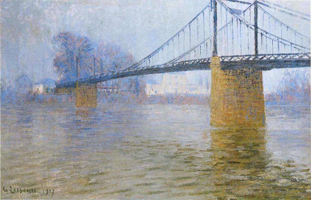 Suspended bridge at Triel by Gustave Loiseau