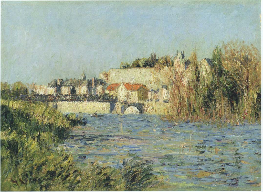 Village in sun on the river by Gustave Loiseau