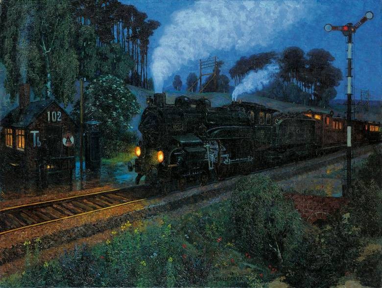 Express Train Arrives by Hans Baluschek