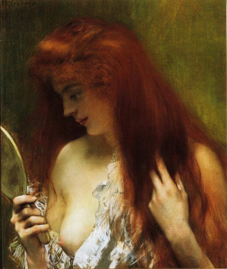 Young Red Head Gooming Herself by Henri Gervex
