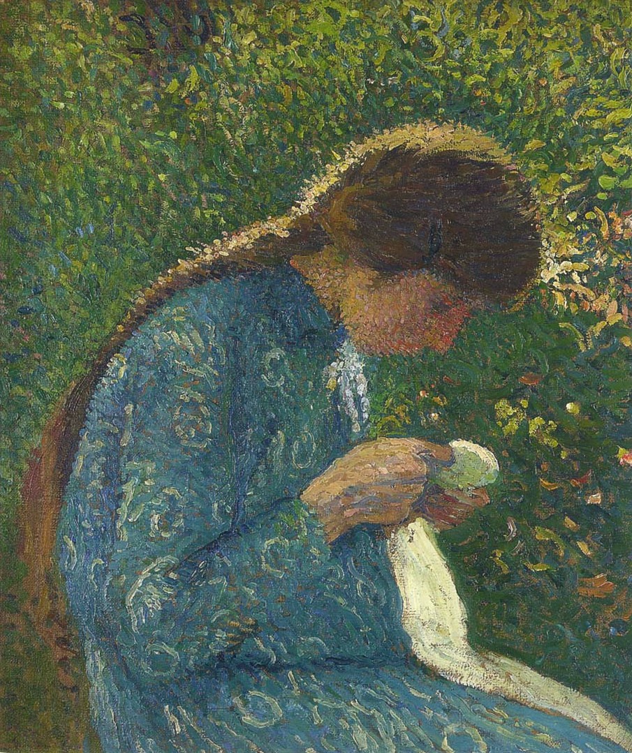A Young Woman Sewing by Henri Martin