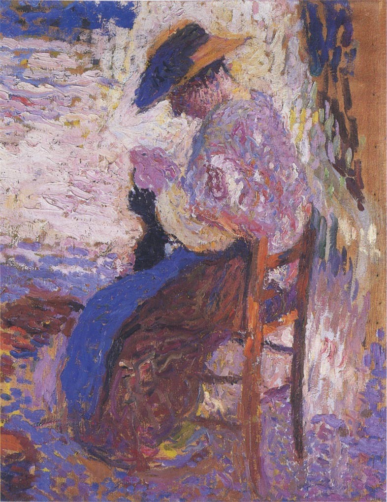 Woman sewing by Henri Martin