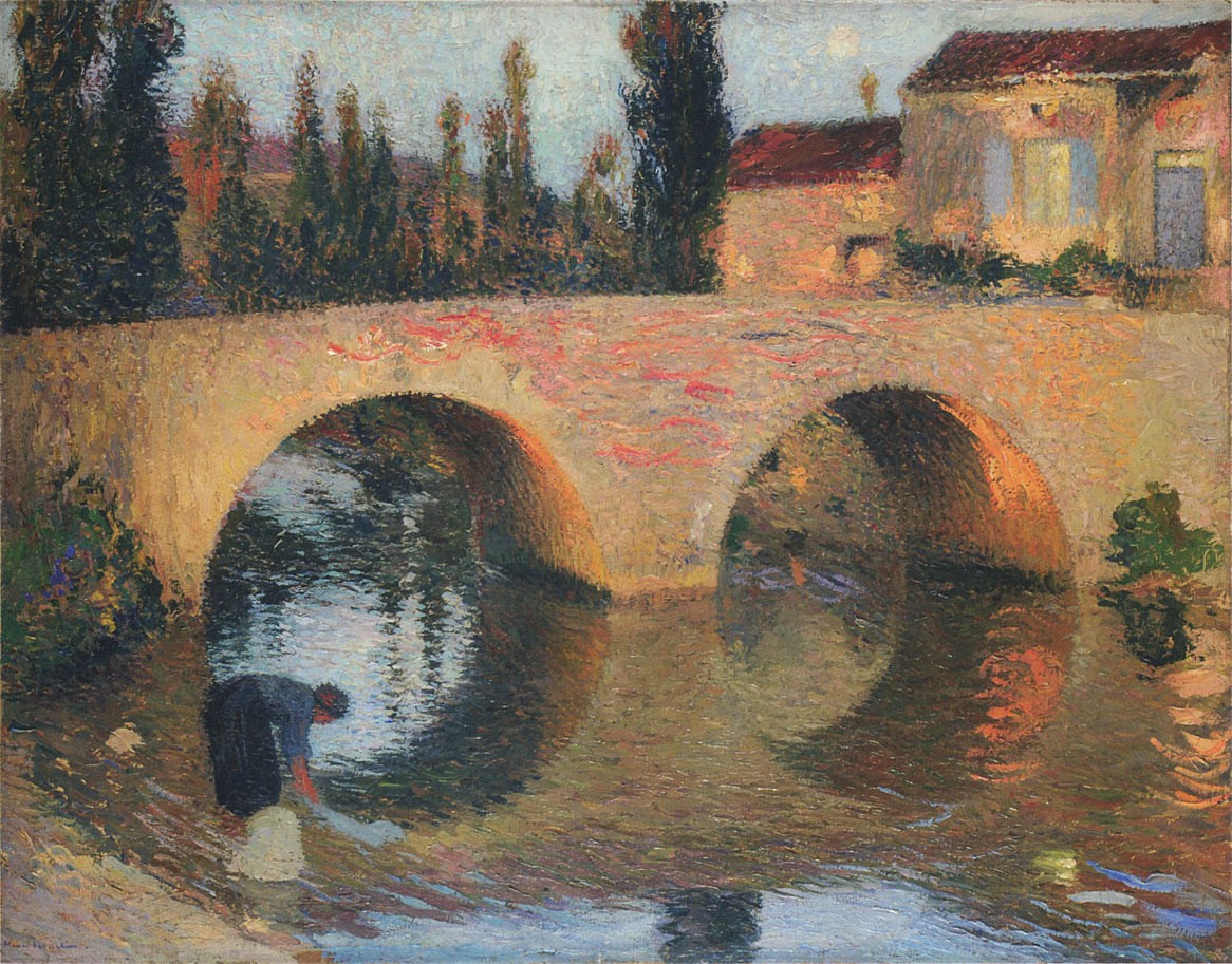 Woman Washing Clothes in River by Henri Martin