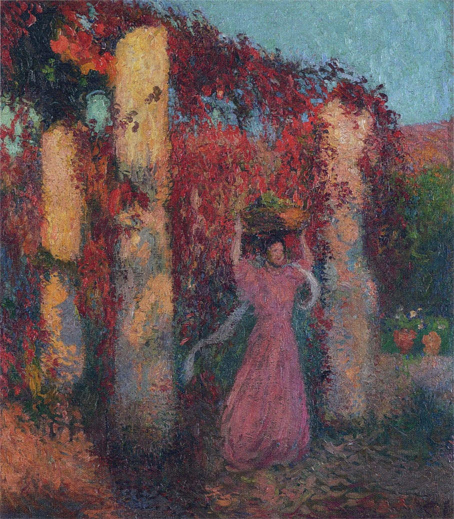 Young Woman in Vigne Vierge Rouge by Henri Martin