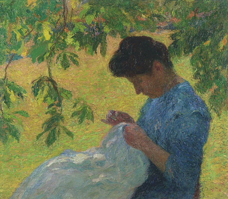 Young Woman Sewing in the Garden by Henri Martin