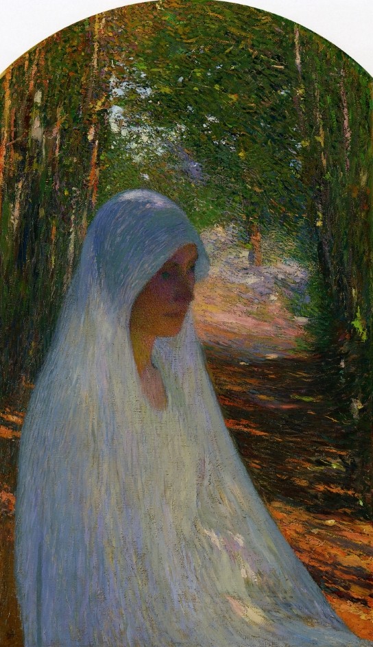 Young Woman Veiled in White in a Forest by Henri Martin