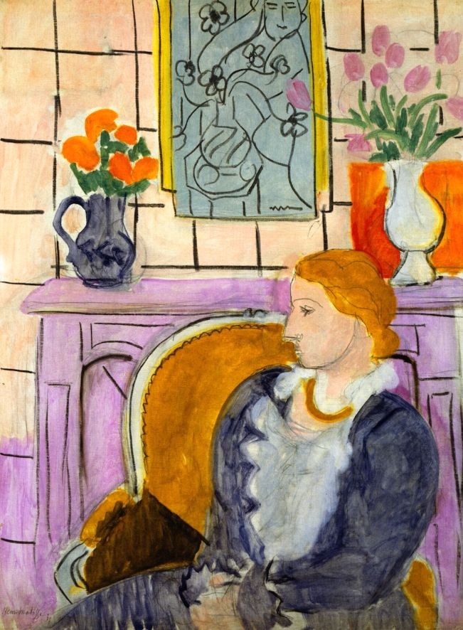 Blue Dress in Ocher Armchair by Henri Matisse