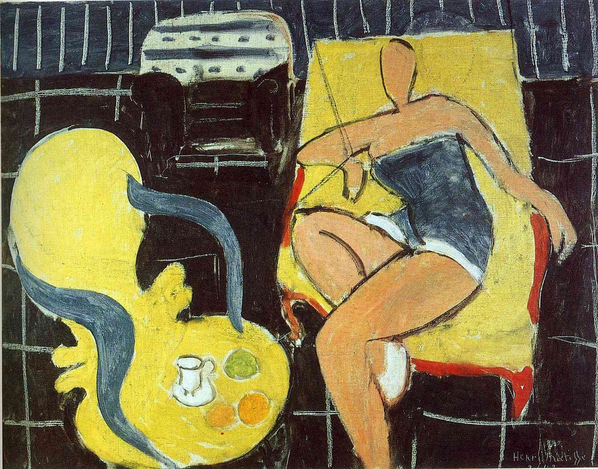Dancer and Rocaille Armchair on a Black Background by Henri Matisse