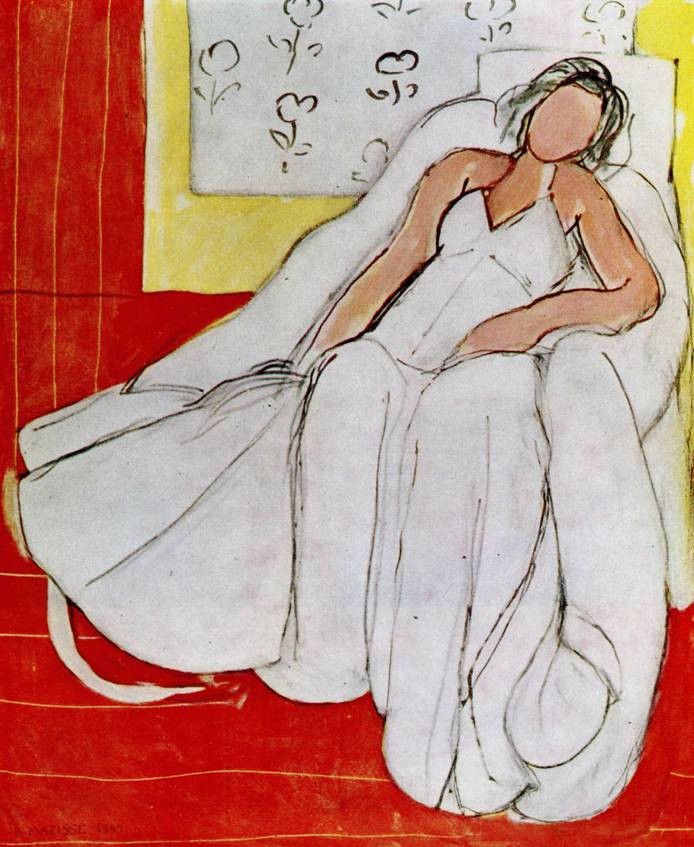 Girl with White Robe on Red Background by Henri Matisse