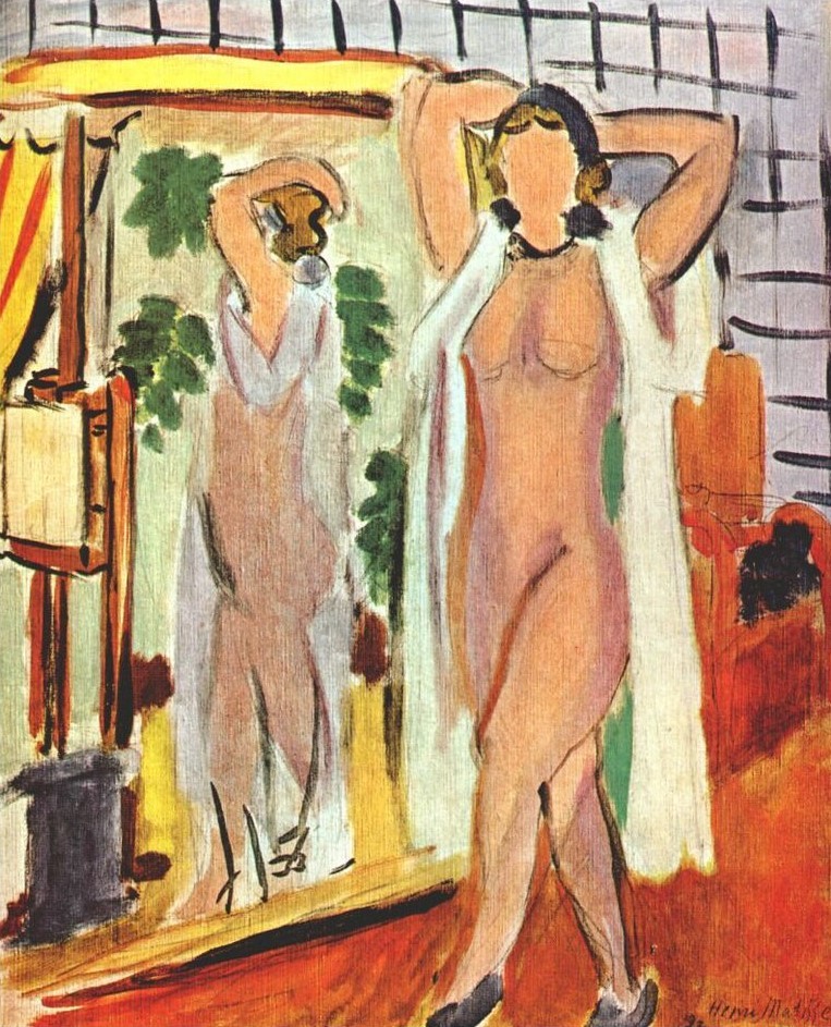 Nude in White Peignoir Standing by Mirror by Henri Matisse