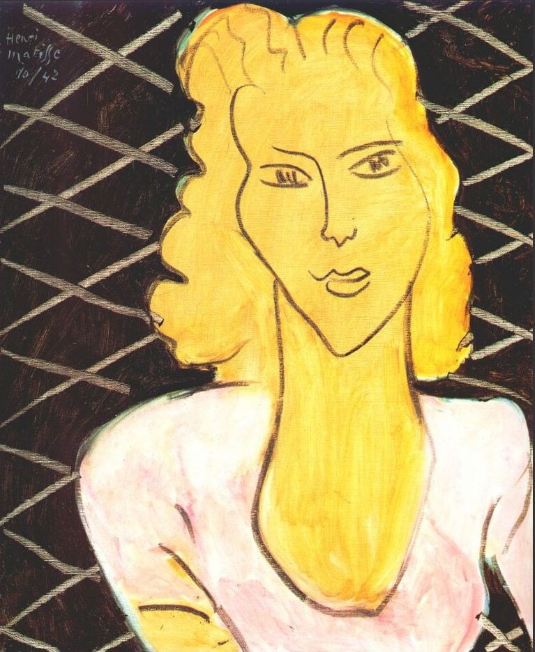 Ochre Head, Lozenge Background by Henri Matisse