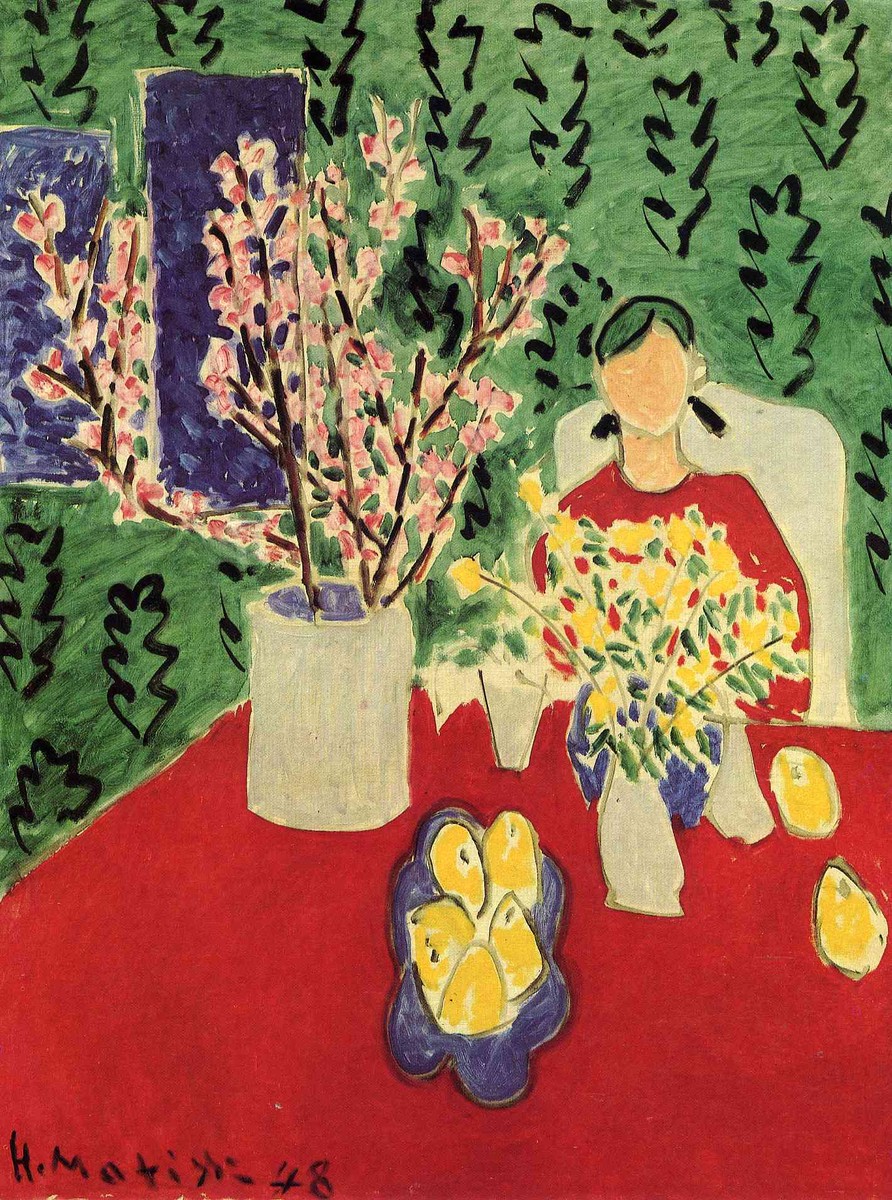 Plum Blossoms, Green Background by Henri Matisse