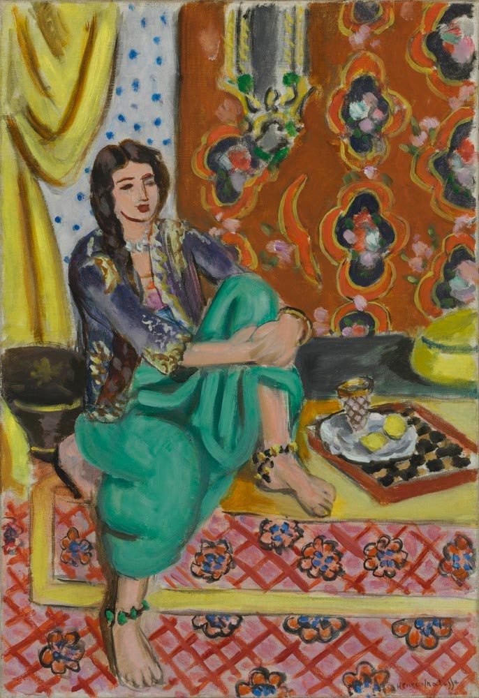 Seated Odalisque, Left Knee Bent, Ornamental Background and Checkerboard by Henri Matisse