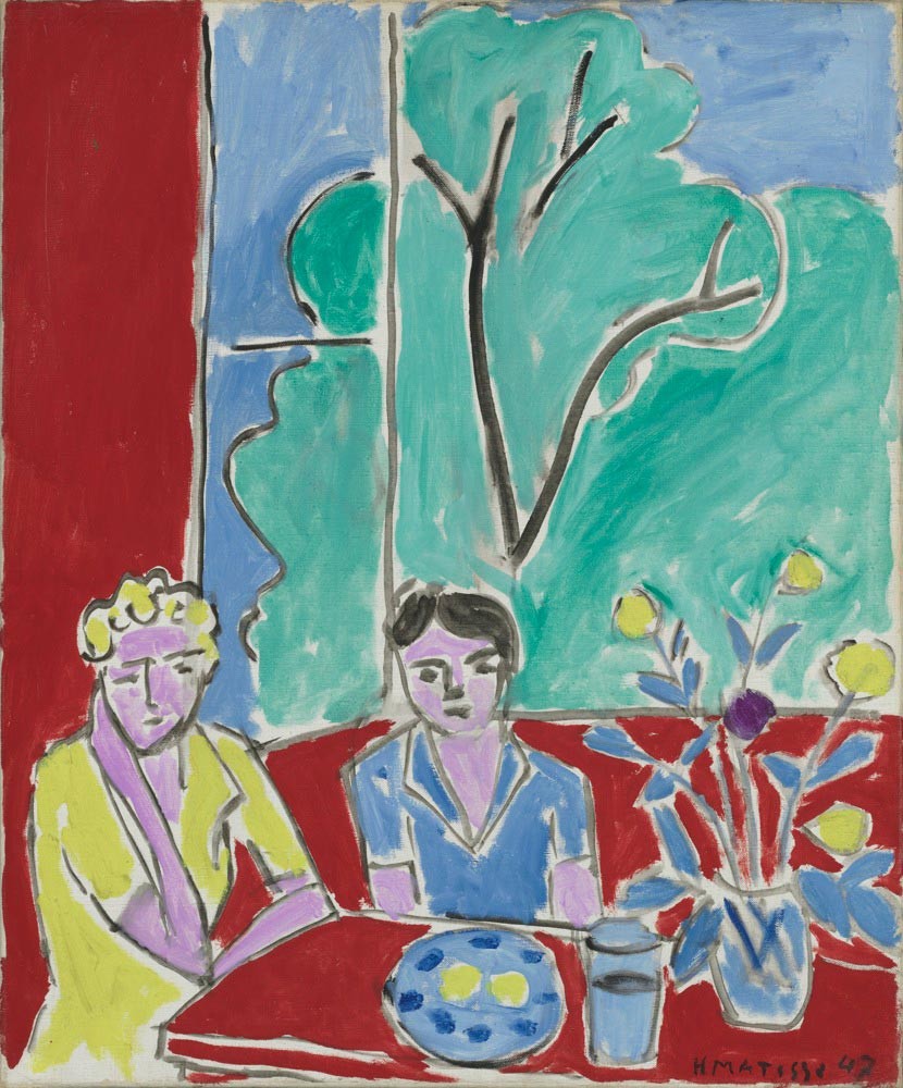 Two Girls, Red and Green Background by Henri Matisse