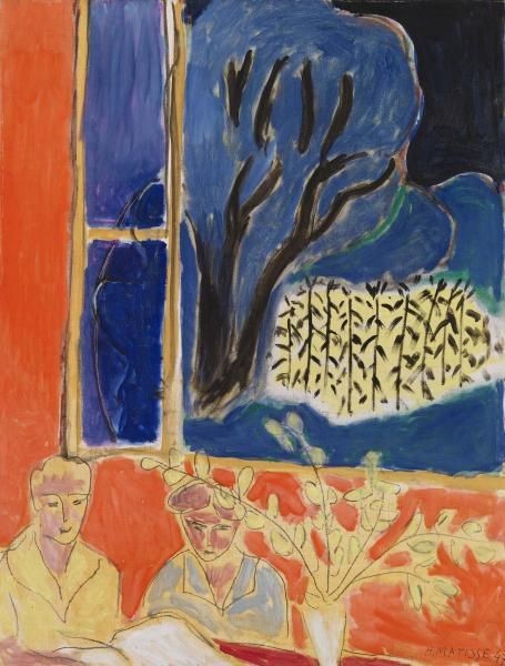 Two Young Girls in a Coral Interior, Blue Garden by Henri Matisse