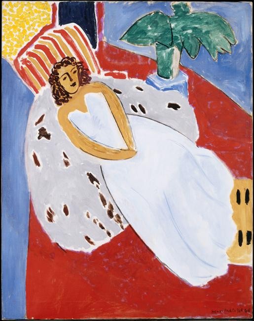 Young Woman in White, Red Background by Henri Matisse